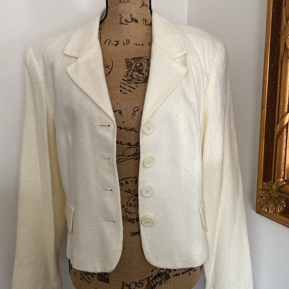 Vintage Finity Jacket Women Short Fashion Cream Button Up Shoulder Pads Made USA - Picture 9 of 9